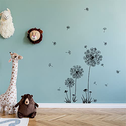Flower Wall Decals Dandelion Wall Stickers Bedroom Living Room Tv Wall Door Decor Murals (Black Dandelion) #TOP3