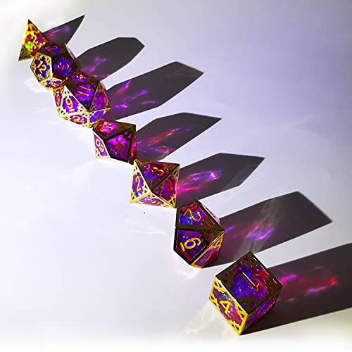 Mjdiceok Steampunk Hollow Metal Resin Dice Dnd 7 Set Role Playing Dice D&D Dice Golden Purple #TOP3