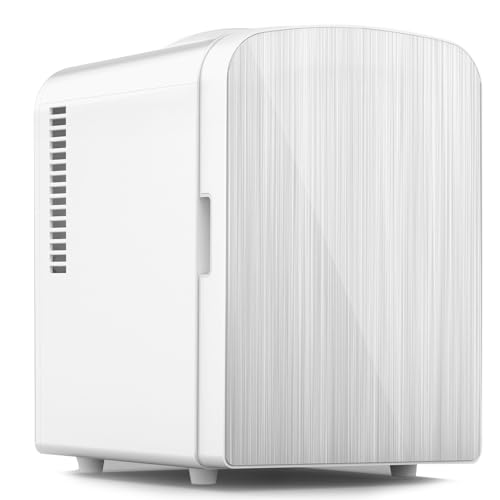 Antarctic Star 4L Capacity/6 Cans Compact Refrigerator, Portable Mini Fridge,for Bedroom, Car/Office/Dorm, Small Cooler for Cosmetics,Brushed Stainless Steel Door