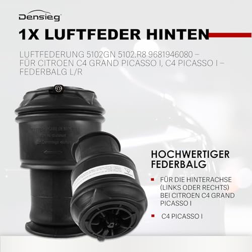 Densieg 2x Luftfederbälge Hinten Links + Rechts für Citroen C4 Grand Picasso, Ersatz für 5102GN 5102R8, Repariert Durchhängen & stellt Fahrzeughöhe wieder her, Luftfederung Set