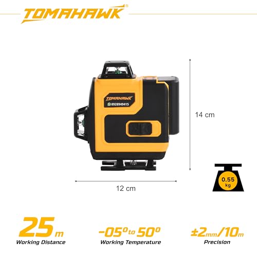 Image of TOMAHAWKOXFORD 16 Lines Green Laser Level Pro - 4x360 4D Green Cross Self-Levelling Professional Laser Line for Construction with Two 360 Vertical /Horizontal Laser Level Pulse Mode