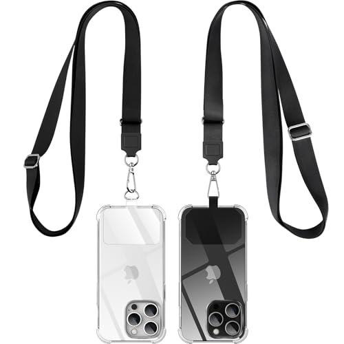 caslord Handyband Universal 2 Stück, 2× Universelles Pad, 2× Einstellbar Halsband Schlüsselband, Kompatibel mit alle Smartphone, Handyband mit jeder Hülle kombinierbar,(Schwarz)
