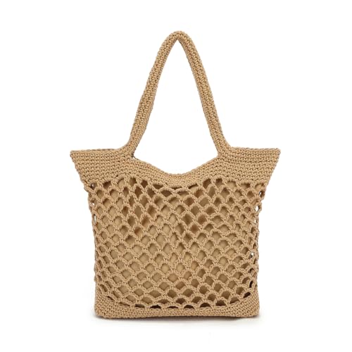 Image of Bycobecy Woven Tote Bag for Women, Summer Beach Bag Large Crochet Shoulder Purse Handbag Boho Knit Bag for Summer Travel
