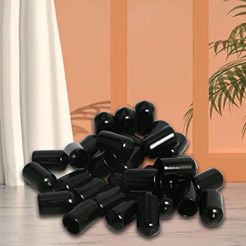 Image of 100PCS ID9.5mm(3 /8 inch) Black PVC Rubber End Caps, Vinyl Flexible End Caps, Round Pipe End Caps, Bolt Thread Protector Safety Caps