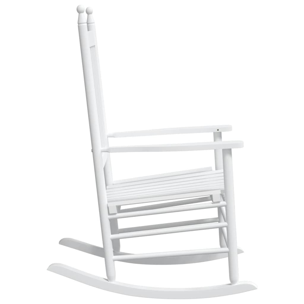 Schaukelstuhl mit gebogener Sitzfläche in Weiß aus massivem Tannenholz 2er Set für Indoor und Outdoor, bequemer Relaxsessel mit Armlehnen, ideal zum Lesen