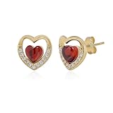 Meissa Heart Earrings for Women Teen Girls Sterling Silver Studs Hypoallergenic Red Cubic Zirconia Heart Studs Birthstone Earrings Valentine's Day Jewelry Gifts, Gold