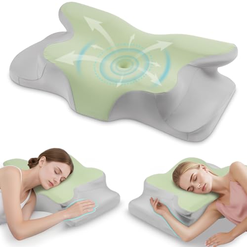 OSDUE Almohada Cervical de Espuma Viscoelastica, 2 en 1 Ergonómico Almohada para El Cuello, Espuma de Memoria Almohada Ortopedica para Alivio del Dolor de Hombros y Relajación 61x43x10,5 cm Verde