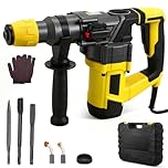 Gvdeirn 1400W SDS Plus Rotary Hammer Drill, 6J Electric Hammer Drill with 4 Functions (Drill/Hammer/Chisel/Positioning), 4500BPM, Anti-Vibration, Includes 3 Chisels, Carry Case & Accessories