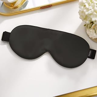 THXSILK Sleep Mask 100% 19 Momme Pure Mulberry Silk Super Smooth Cooling Sleep Eye Mask Blackout for Women/Man/Kids Eye Cover with Wide Head Strap Good Night Sleep Comfortable Travel and Nap, Black