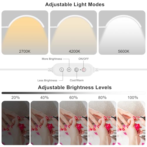 ZEKAHOV Professional Half Moon LED Desk Light for Nail Techs & Artists – Flexible Gooseneck Lamp with Clamp, 5 Color Modes & 5 Brightness Levels for Manicure, Tattoo, Beauty Work by ZEKAHOV - Used condition - Image 2