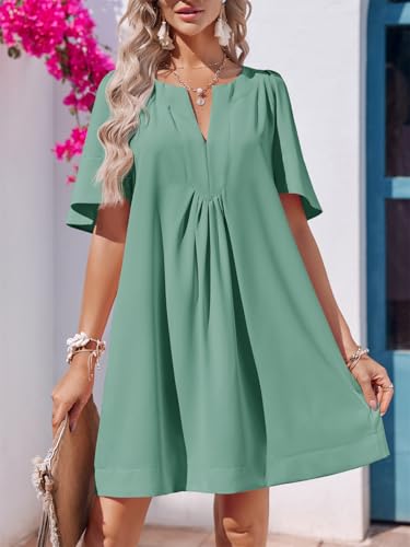 Image of Wenrine Womens Flutter Short Sleeve Mini Dress Casual V Neck Loose Flowy Summer Dresses