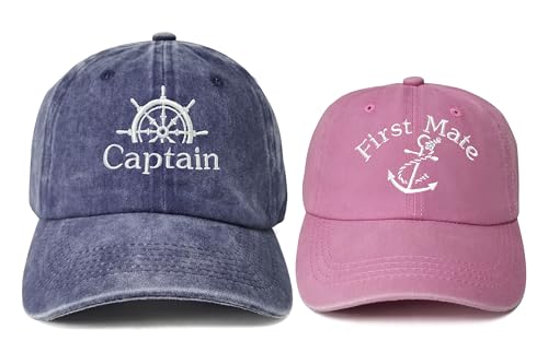 Enodtter - Enodtter Captain and First Mate Hats for Adult Toddler, Navy & Pink Matching Baseball Caps, Gifts for Mom Boy Dad Girl Daughter Son, Captain (Navy) - Toddler First Mate (Pink), One Size