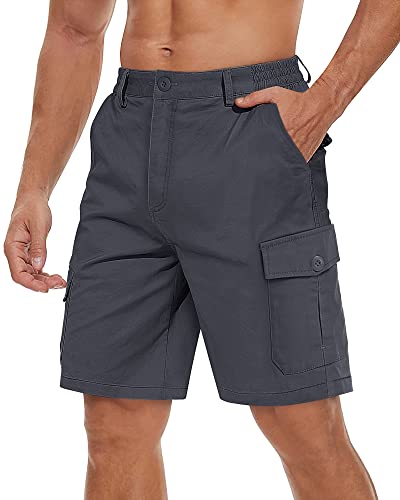 TACVASEN Men's Casual Cargo Shorts 9 inch Cotton Elastic Waist Work Shorts