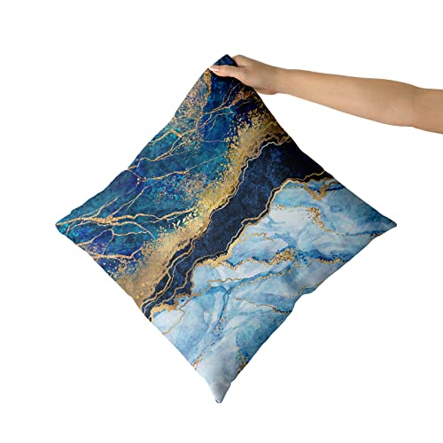 Kawani Navy Blue Throw Pillow Covers 18X18 Set Of 2, Gold Teal Abstract Marble Throw Pillows Cover, Turquoise Modern Seasonal Pillowcases Decor Gifts For Bed Couch Sofa Living Room #TOP2