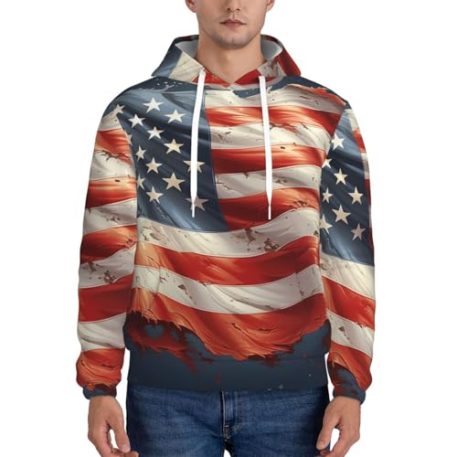 Men's Fleece Pullover Hoodie Long Sleeve Hooded Stars and stripes Sweatshirt Casual Shirts With Pockets Small Black2
