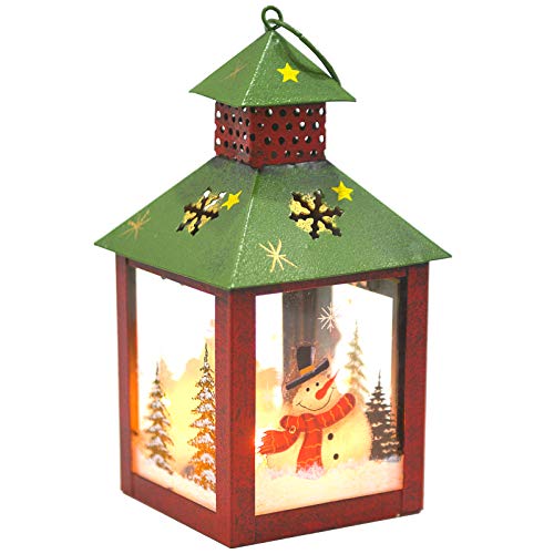 I GO Christmas Candle Lantern Decoration - Santa Decorative Candle Holder, Rustic, Hand Painted Metal and Glass - Table Centerpiece or Hanging Lantern Holder, Christmas Home Decorations, Red