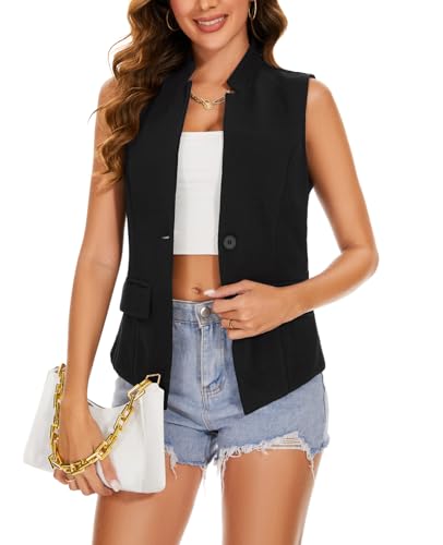 MINTLIMIT Women Button Front Sleeveless Blazer Vest Summer Casual Notch Collar Office Lightweight Vests Blazers with Pockets4