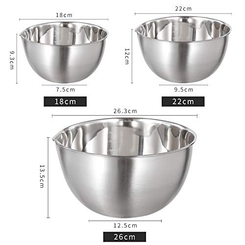 Mixing Bowls 3 Pieces Mixing Bowl Set Stainless Steel Mixing Bowl with Spout Metal Cooking Baking Bowl for Preparing Serving Nesting Bowl Dishwasher Safe 1.5L/ 3L/ 5L - Image 6