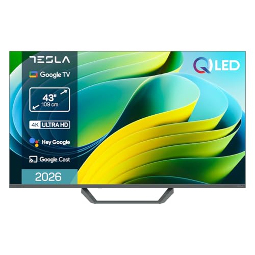 TESLA QLED Smart TV 43 Pulgadas Full HD Compatible con Google TV y Google Assistant - Dolby Audio, HDR, WiFi y Bluetooth, Apps y Chromecast Integrado, 3 HDMI, DVB-T2/S2/C, Color Negro (43")