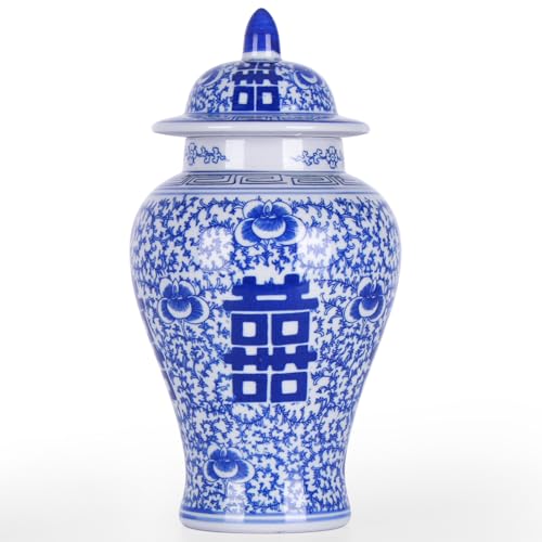 Blue and White Ginger Jar with Lid Chinoiserie...