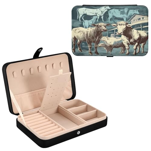 Haskirky Farm Animals Jewelry Box Portable PU Leather Travel Jewelry Organize for Women Jewelry Storage Display Holder for Ring, Necklace, Earring