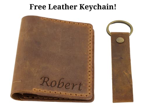 Personalized Wallet For Men, Custom Wallets For Men, Personalized Gifts For Boyfriend, Customized Bifold Minimalist Wallet Engraved Distressed Leather Wallet For Him (Brown)2