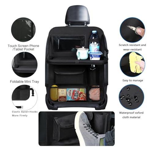 Miniatura 3 de Slshibo Organizador Asiento Coche Niños Con Mesa Plegable, Protector Respaldo Asiento Trasero Con Pantalla Táctil, Bolsillos Multifunción Impermeable Para Coche Suv, Negro