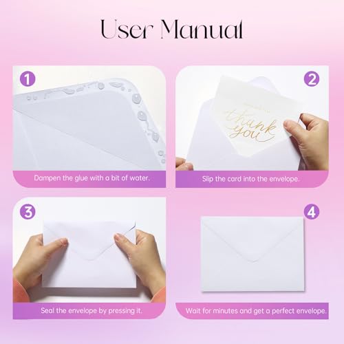 50PACK 5x7 Envelopes for Invitations, White A7 Envelopes for Wedding, Graduation, RSVP Cards, Gummed V Flag 5 1/4 x 7 1/4 inch image 5