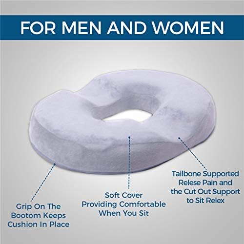 DR.Flink Donut Pillow Seat Cushion - Medical Memory Foam Tailbone Pillow - Premium Comfort Cushion for Hemorrhoids, Prostate, Pregnancy, Post Natal Sciatica Coccyx Pain Relief. Pressure Surgery