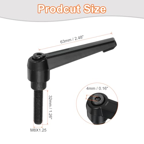Image of uxcell 4Pcs M8 x 32mm Adjustable Knobs Handle Male Thread Push Button Ratchet Quick Release Locking Rotating Bolt for Lathe Machinery, Black