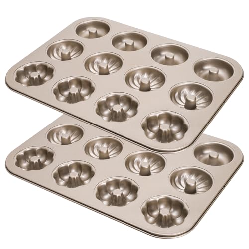 ZOOFOX 2 Pack Mini Donut Pan, 12-Cavity Nonstick Donut Molds for Baking, Heavy Duty Fluted Tube Baking Pan for Bagels, Doughnuts, Biscuit and Cake