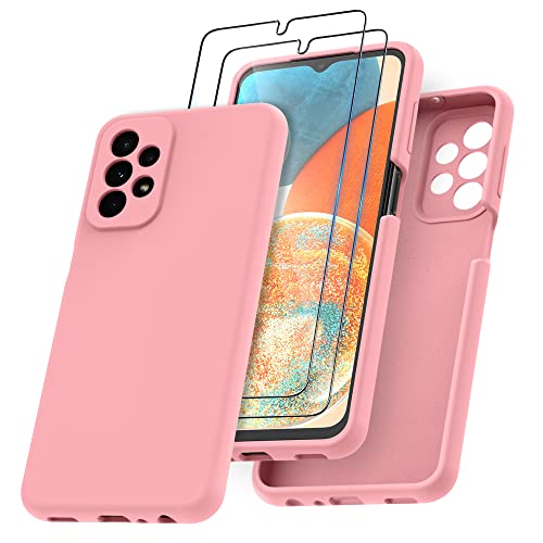 Janmitta für Samsung Galaxy A23 5G Hülle mit 2 Stück Displayschutz, Flüssig Silikonhülle, Dünne Handyhülle, Stoßfeste Kratzfeste Schutzhülle Case - Rosa Cover
