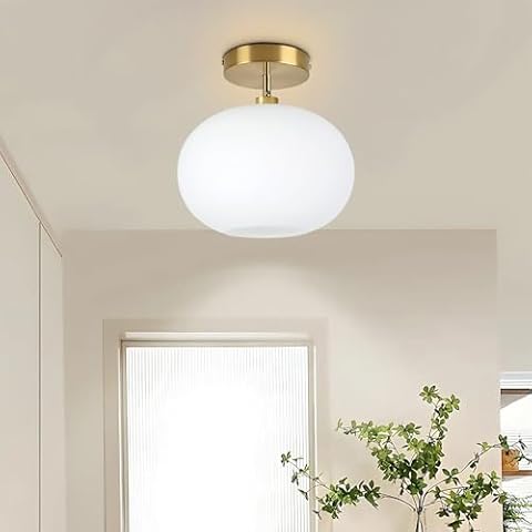 CANMEIJIA Semi Flush Mount Ceiling Light, 8 Inch Modern Globe Hallway Light Fixtures Ceiling Mount, Farmhouse Ceiling Light Fixtures with Milk Glass Shade for Bathroom, Entryway, Passway Cover