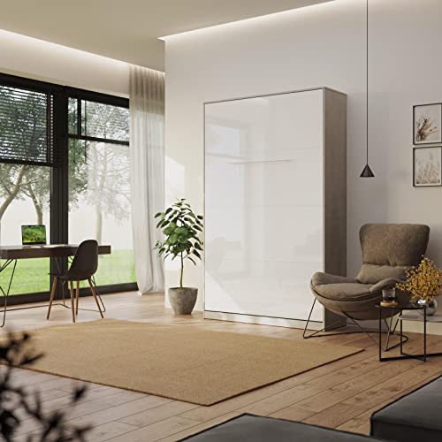 SMARTBett Schrankbett Standard 90x200 120x200 140x200 160x200 Bettschrank Wandbett Beton/Weiss Hochglanz 120 Vertikal – Bild 4