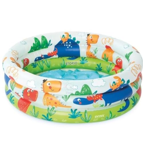 Image of MiniExplorer Dino Buddies 3-Ring Inflatable Kiddie Pool - Baby Swimming & Beach Pool for Kids | Multicolor Water Play Tub for Toddlers | Compact, Durable & Easy to Inflate | Indoor & Outdoor Use
