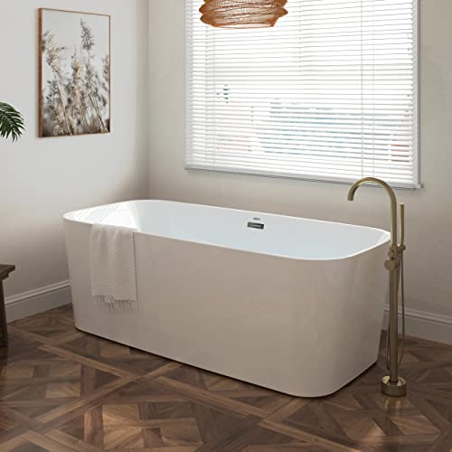 Ferdy Maui 67" Freestanding Bathtub Elegant Freestanding Soaking Bathtub, Glossy White, Cupc Certified, Toe-Tap Chrome Drain & Overflow Assembly Included, 02563 #TOP1
