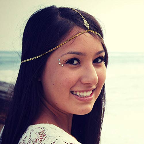 Haloty Boho Fatima Pendant Headchain Gold Sequins Eypsy Headpieces Indian Festival Hair Jewelry Hamsa Hand Forehead Hair Accessories for Women and Girls