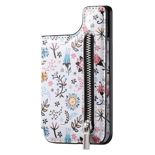 Magnetic Stick on Phone Wallet - Small Floral Pattern Design, RFID Anti-Theft Protection, Secure Holder for Coins, Cash & Credit Cards - Ideal for On-The-Go Users, Daily Use, Travel, Shopping, Black