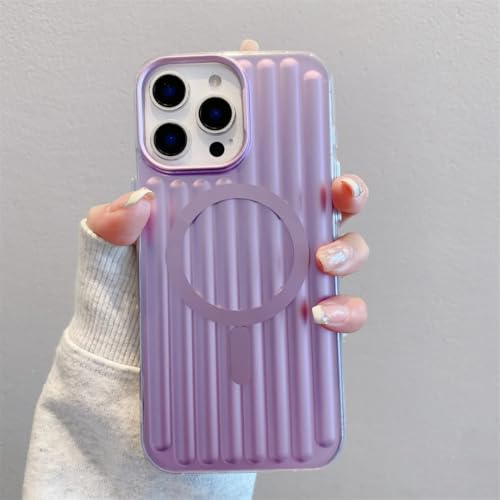 Étui magnétique Violet pour iPhone 16 Coque à rayures compatible recharge sans fil