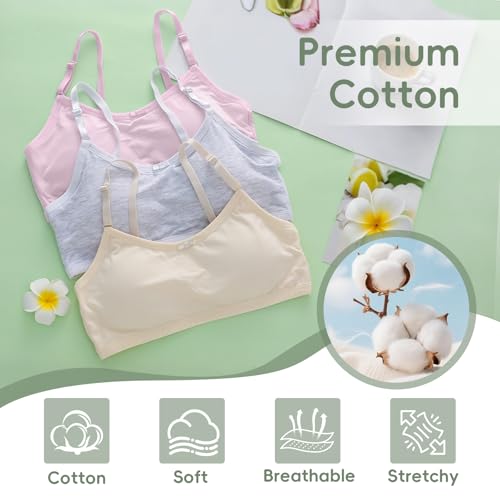 flintronic 4 Pack Mädchen Sport BHS, Teens Unterwäsche, Top Bustier, mit Fest Gepolsterte und Verstellbarem Schultergurt Bralette, für 10-14 Jahre Kinder und Kleine Brüste Damen, L