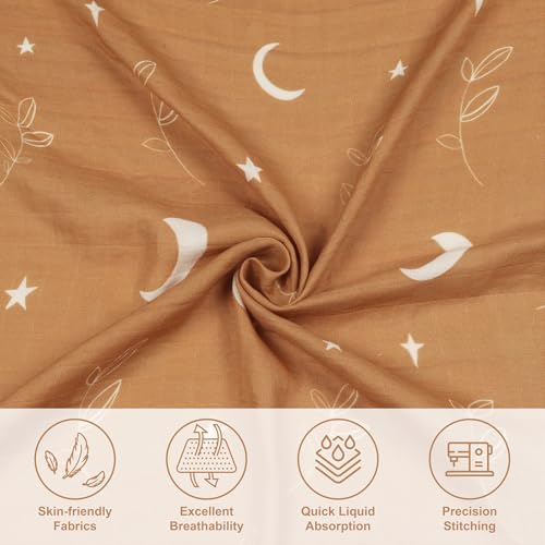 Image of Muslin Swaddle Blankets Neutral, Baby Swaddling Wrap Nursery Blanket Unisex, Soft 70% Viscose from Bamboo and 30% Cotton, Large 47 x 47 inches, Labrador &Orange Boho Moon Swaddle Blanket