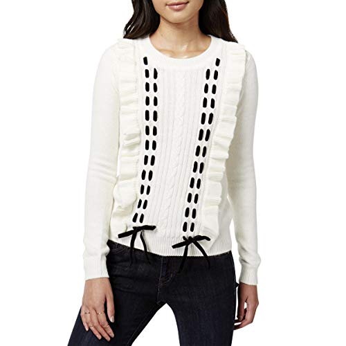 Maison Jules Womens Ruffled Pullover Sweater, White, X-Small #TOP20
