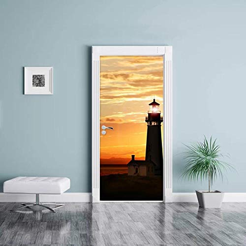 YQLKD Poster De Porte 3D Phare Vue Autocollant Autocollant Décoration De Porte À La Maison Papier Peint Auto-Adhésif en PVC