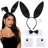 Huachi Bunny Costume Set for Women: Black Bunny Ears and Tail Set, Rabbit Ears Headband for Party Favors Halloween Holiday Birthday Decoration