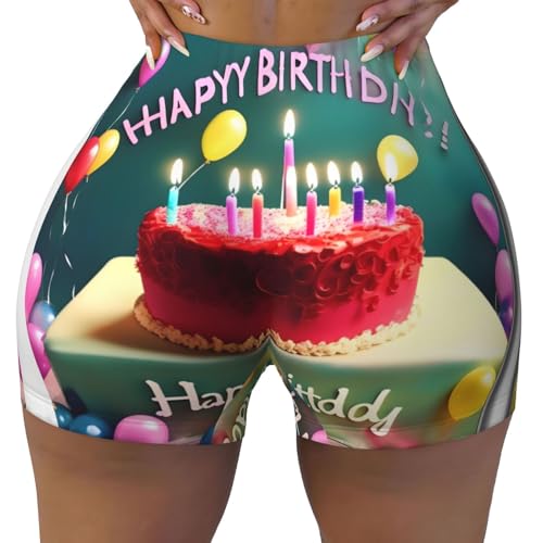 Happy Birthday Beautiful Pattern Sports Shorts, high Elastic Slim Fitness Pants, Suitable for Yoga/Leisure/Daily wear