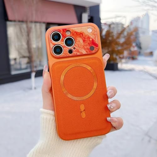 Coque de protection antichoc iPhone 14 en cuir magnétique orange