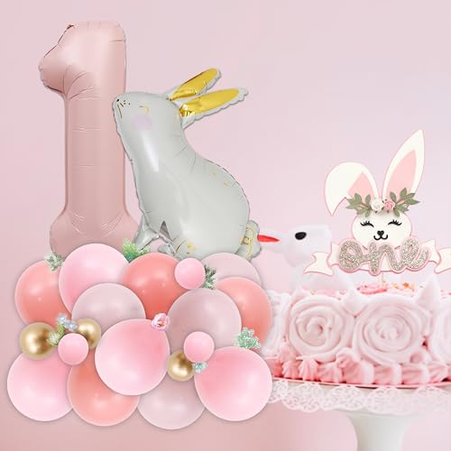 Some Bunny Is One DIY Kit - Pink Easter Decorations For Baby Shower,First Year Birthday Balloons Tower, Spring Party Balloon Centerpiece,Spring Rabbit 1st Birthday Decoration by MADENG - Used condition - Image 6