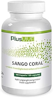 Plusvive Sango Coral Capsules with Bioavailability Matrix, (1100 mg), 180 capsules, high in Calcium & Magnesium 2:1, vegan