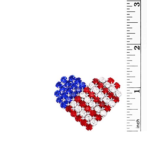 Rosemarie & Jubalee Women's Usa Patriotic American Flag Crystal Heart Brooch Lapel Pin, 1.5" #TOP2