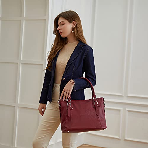 Heshe Genuine Leather Purses and Handbags for Women Tote Shoulder Bag Satchel Purse Top Handle Bags Hobo Crossbody Purse (Large,Wine) - Thumbnail 2